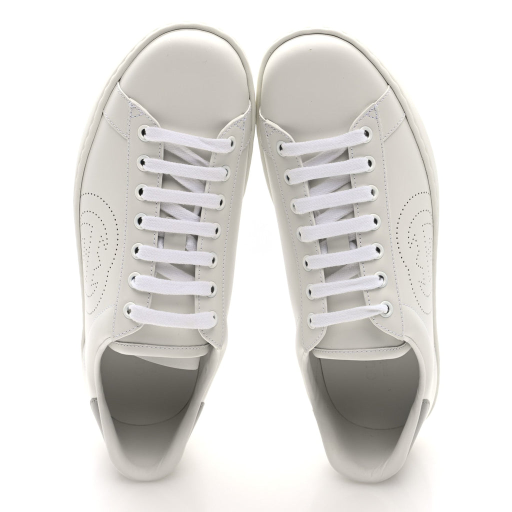 Gucci Calfskin Interlocking G Perforated Mens Ace Sneakers 8 White Grey Sky