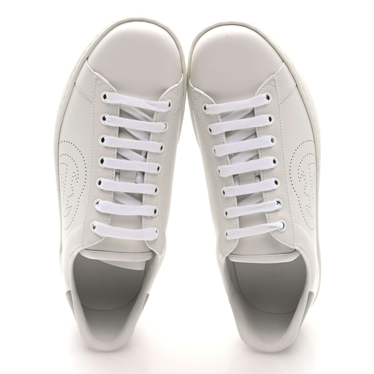 Gucci Calfskin Interlocking G Perforated Mens Ace Sneakers 8 White Grey Sky