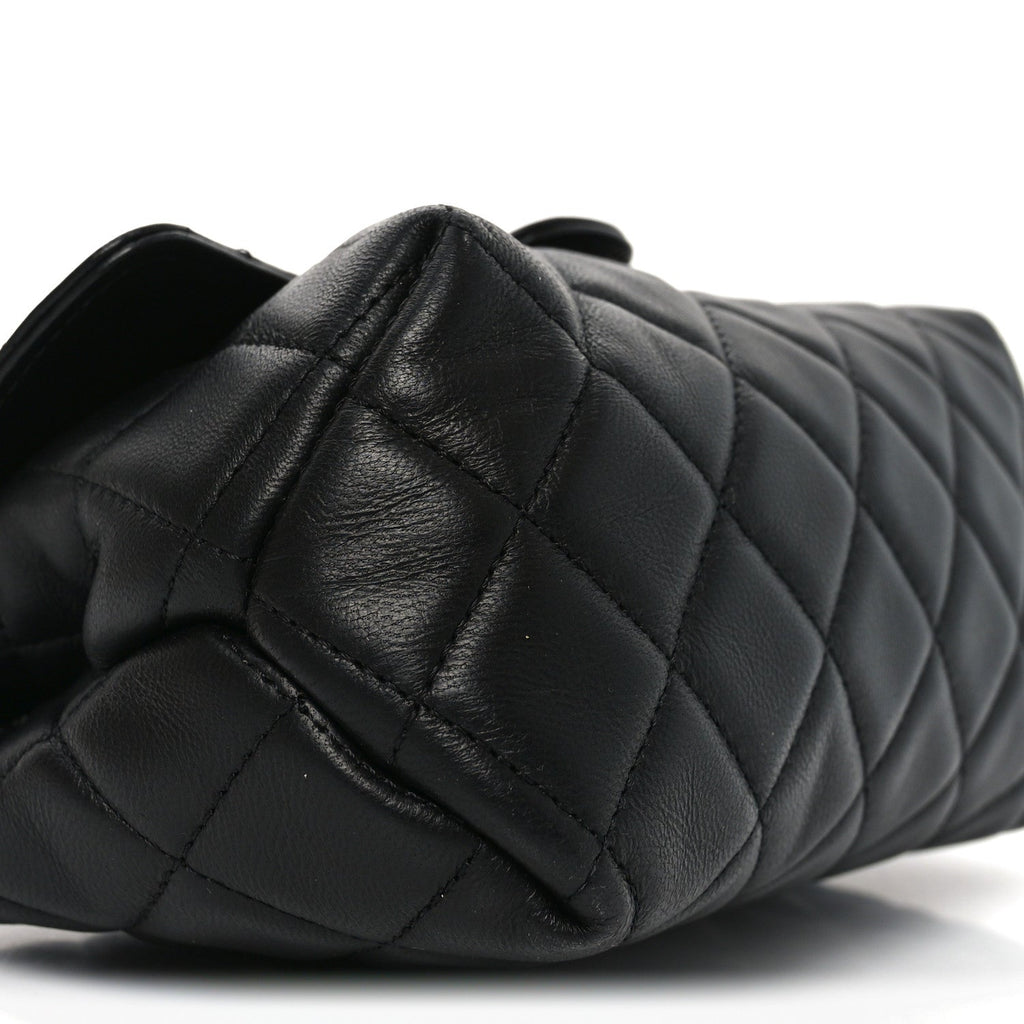 Lambskin Quilted Flap Cosmetic Case Black
