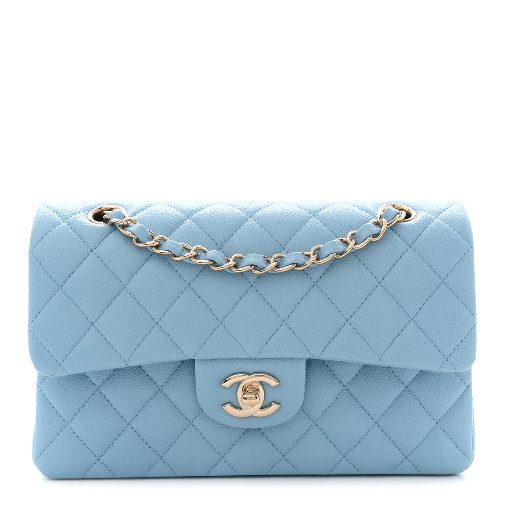 Chanel Caviar Quilted Small Double Flap Light Blue