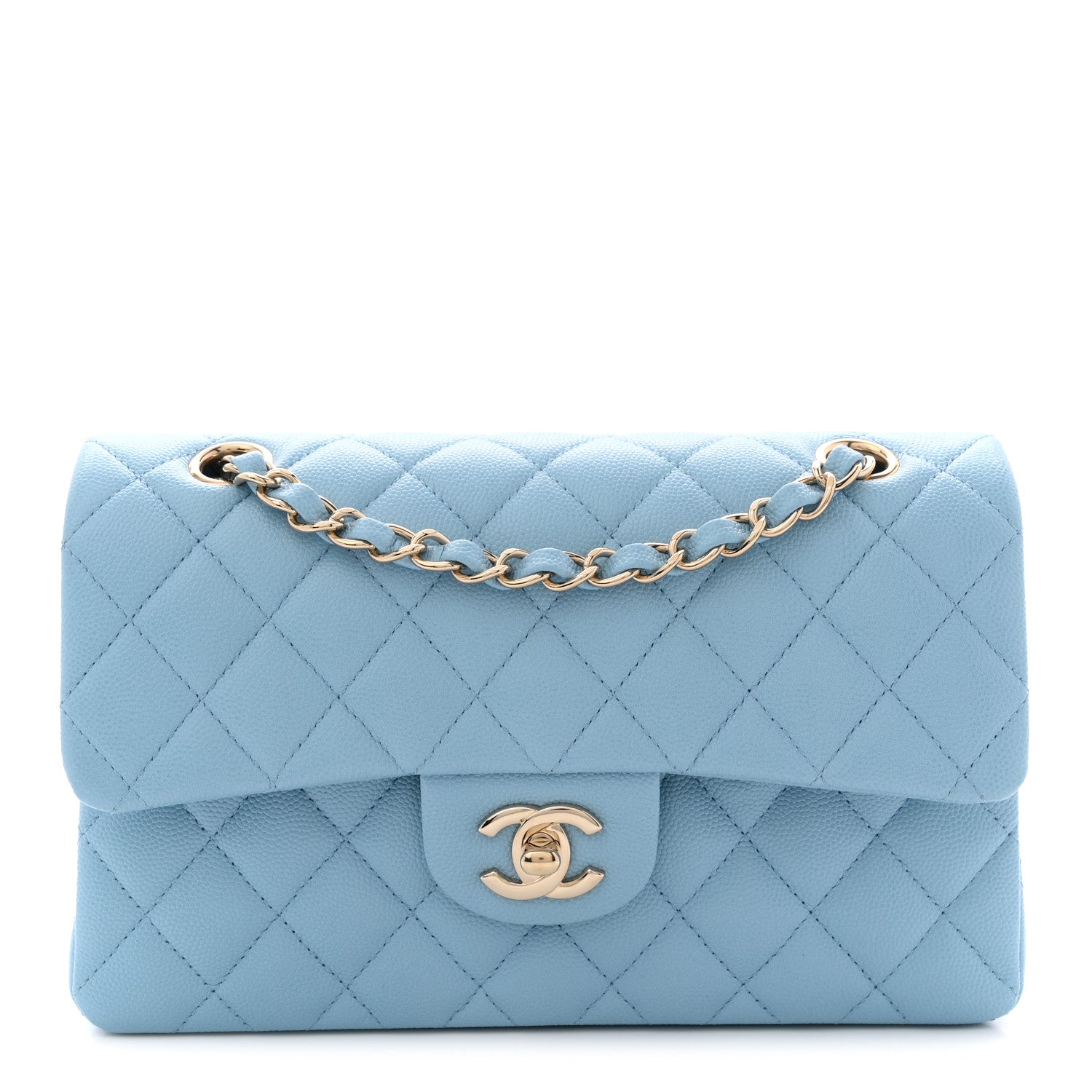Chanel Caviar Quilted Small Double Flap Light Blue