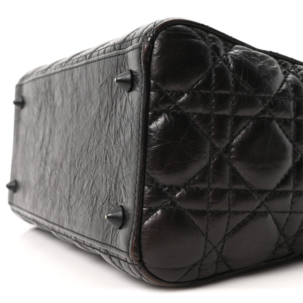 Christian Dior Crinkled Calfskin Cannage Medium Lady Dior Black