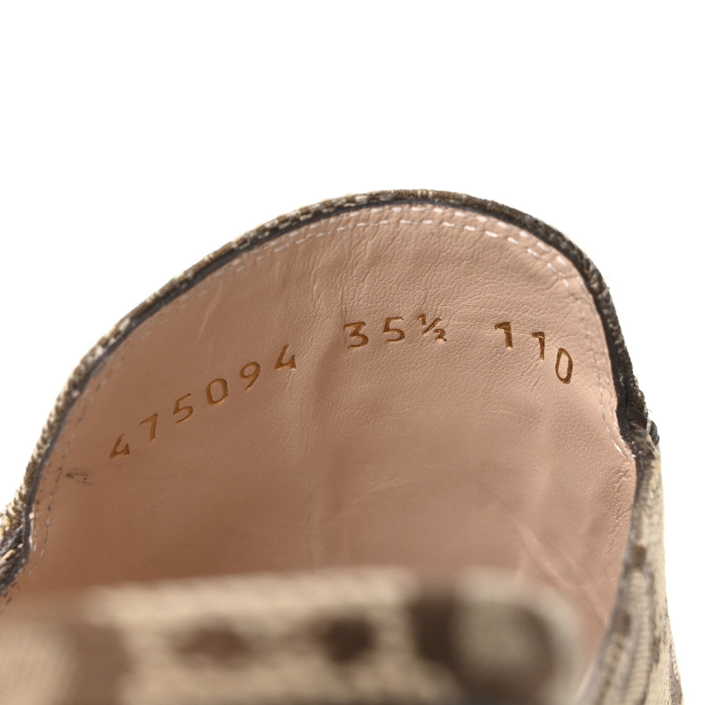 Gucci Monogram Jumbo GG Malaga Kid Womens Princetown Slippers 35.5 Camel Ebony New Acero Beige