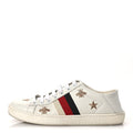 Gucci Calfskin Bee Star Embroidered Sylvie Web Ace Sneakers 35.5 White