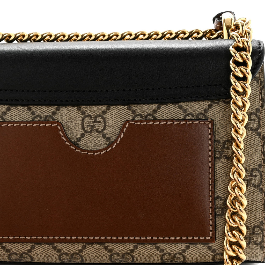 Gucci GG Supreme Monogram Calfskin Small Padlock Shoulder Bag Beige Black Cuir