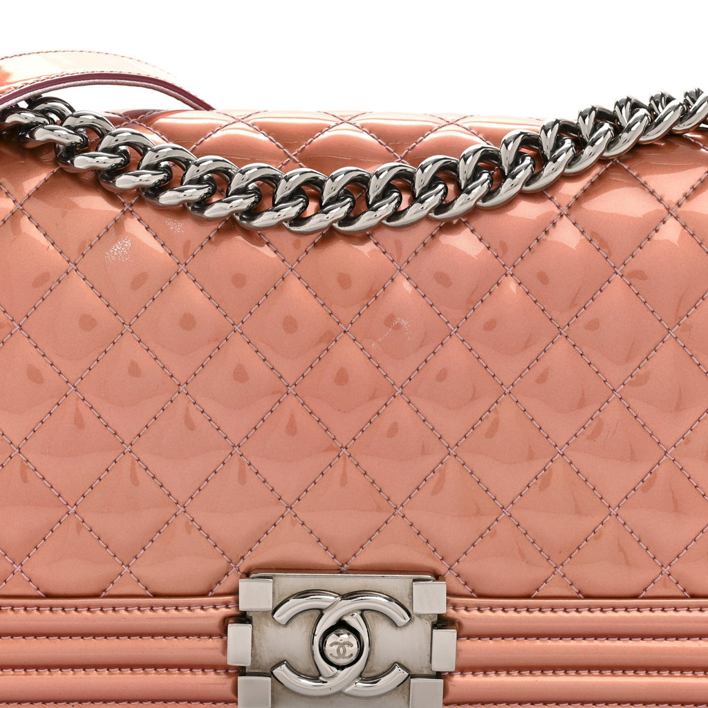 Chanel Metallic Patent Calfskin Quilted Medium Boy Flap Light Pink