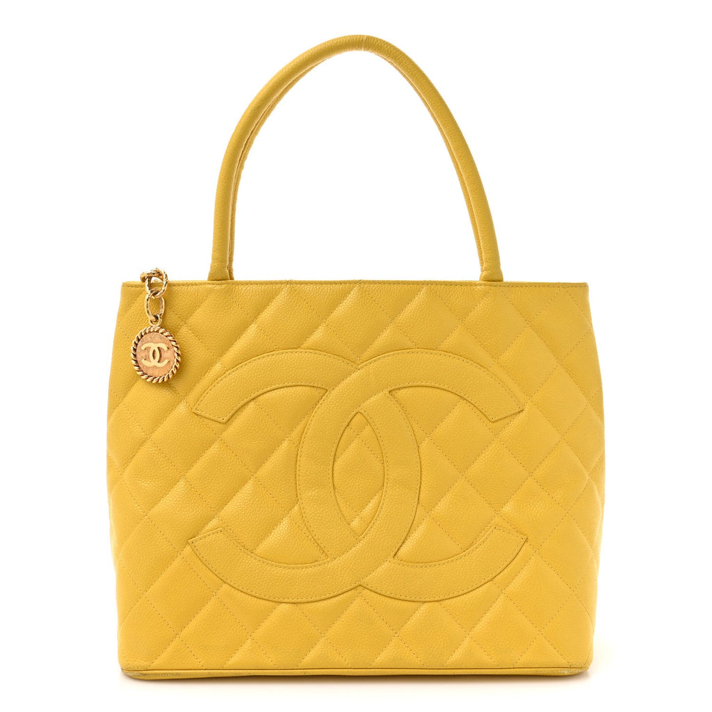 Chanel Caviar Quilted Medallion Tote Yellow