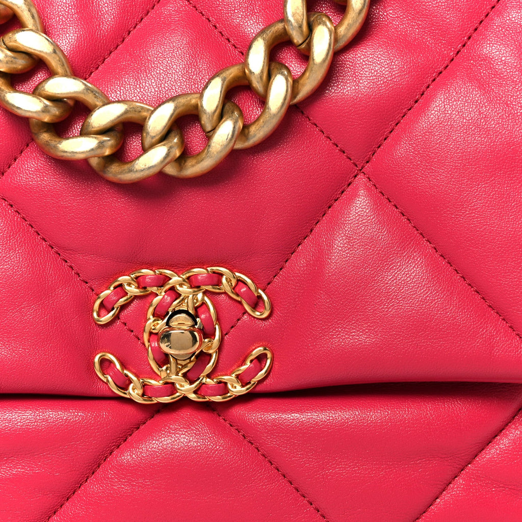 Chanel Goatskin Quilted Large Chanel 19 Flap Dark Pink