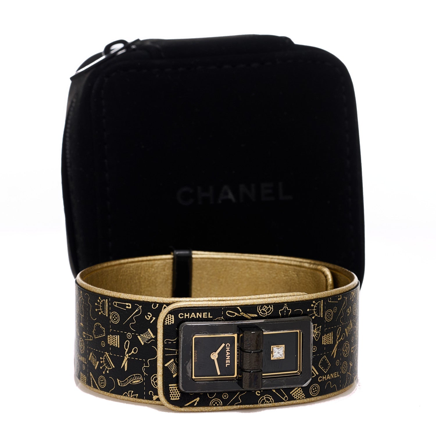 Chanel Stainless Steel Calfskin Diamond 25mm Code Coco Couture Quartz Watch Black