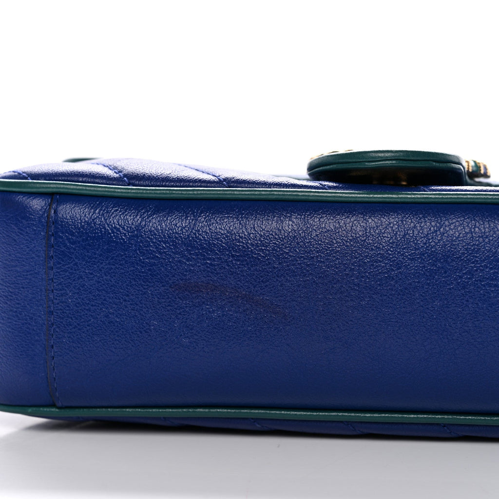 Gucci Azalea Calfskin Enamel Matelasse Diagonal Small Torchon GG Marmont Shoulder Bag Imperial Blue Pavone
