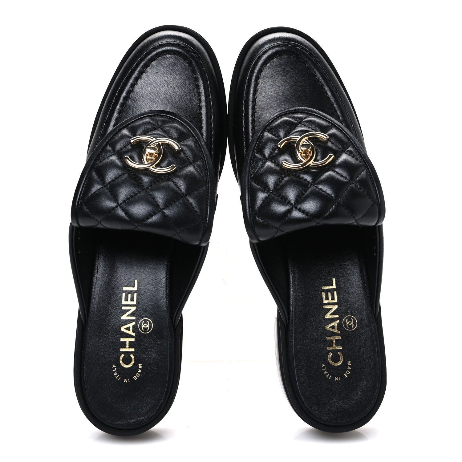 Lambskin Quilted CC Turnlock Mules 40 Black