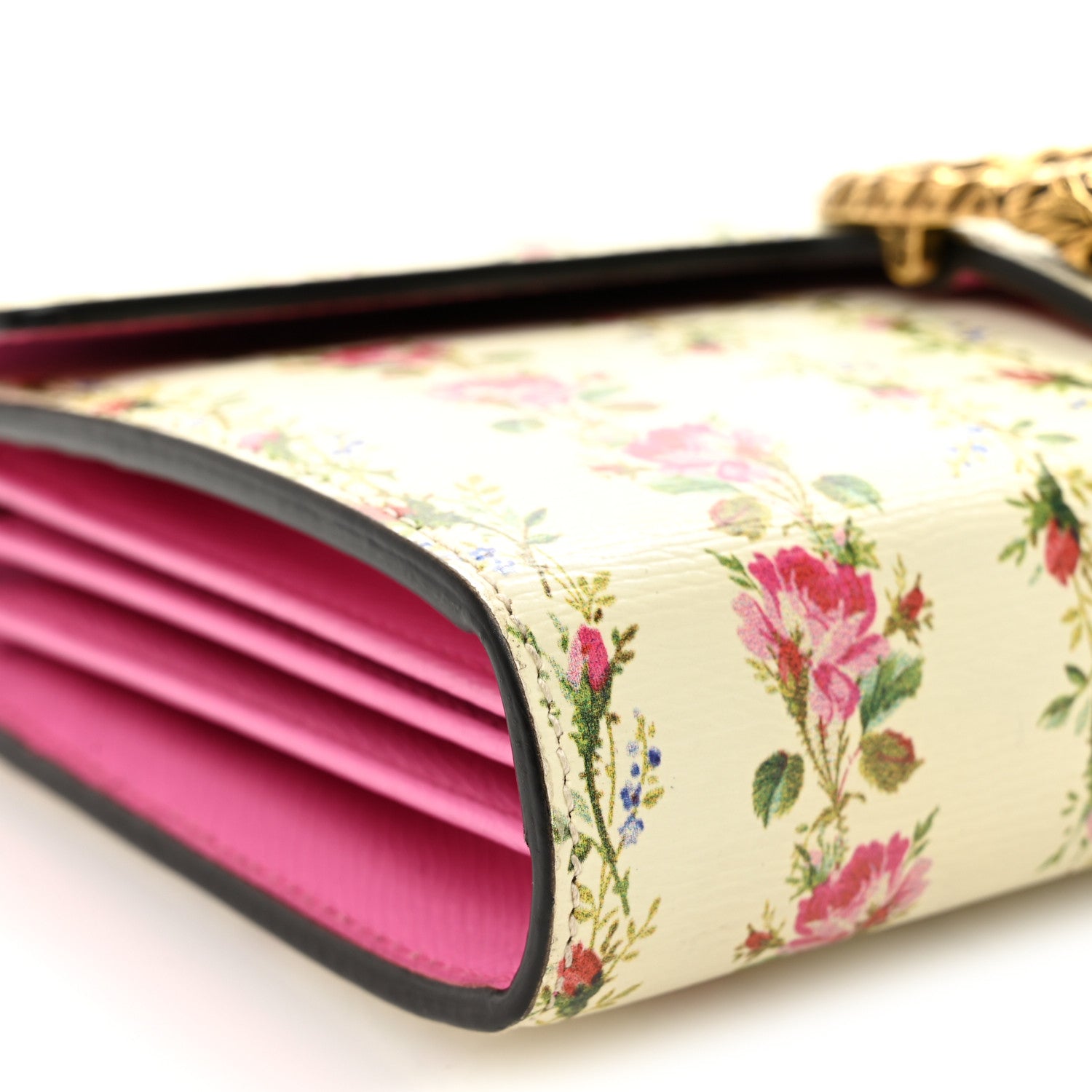 Gucci Calfskin Floral Print Mini Dionysus Chain Wallet Ivory Pink