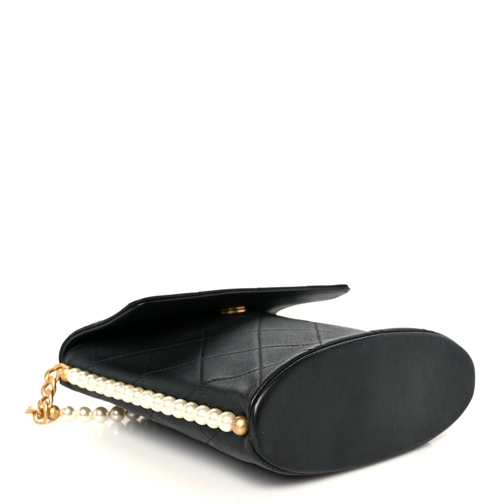 Chanel Calfskin Quilted Pearl Small About Pearls Hobo Bag Black
