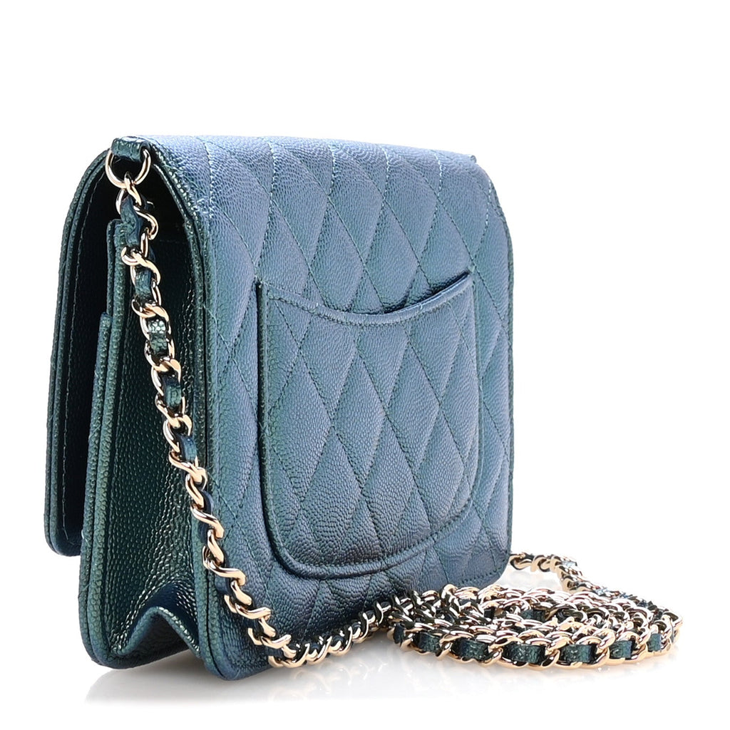 Chanel Iridescent Caviar Quilted Wallet on Chain WOC Dark Blue