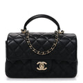 Chanel Lambskin Quilted Mini Top Handle Rectangular Flap Black