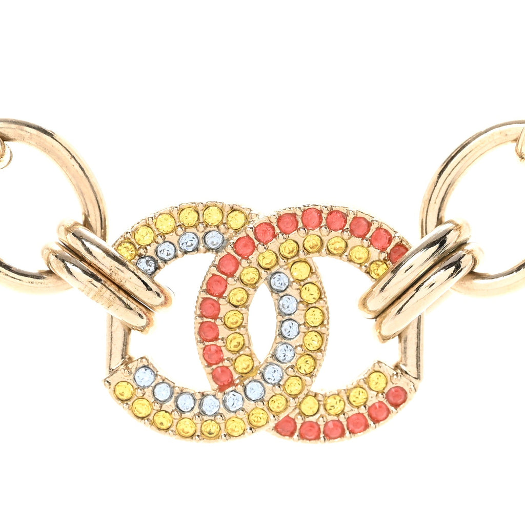 Crystal Chain CC Choker Necklace Gold Multicolor