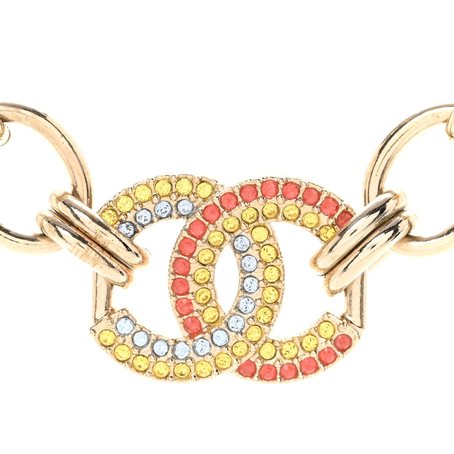 Crystal Chain CC Choker Necklace Gold Multicolor