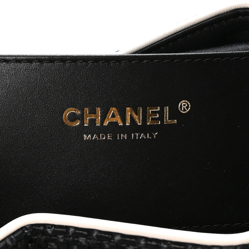 Chanel Braided Raffia Calfskin Small Chanel 25 Handbag Black White