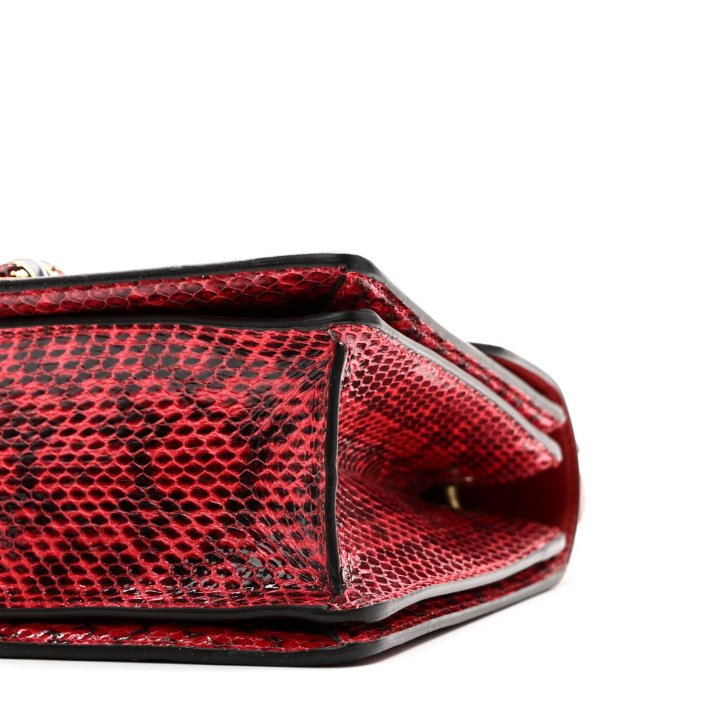 Gucci Snakeskin Sylvie Web Small Queen Margaret Top Handle Bag Red
