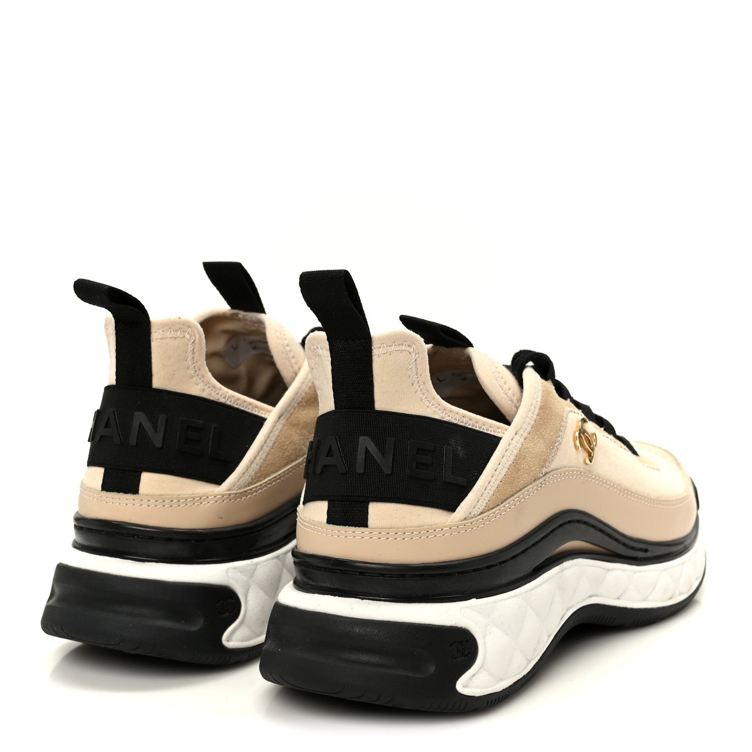 Chanel Velvet Calfskin Mixed Fibers CC Sneakers 37.5 Beige