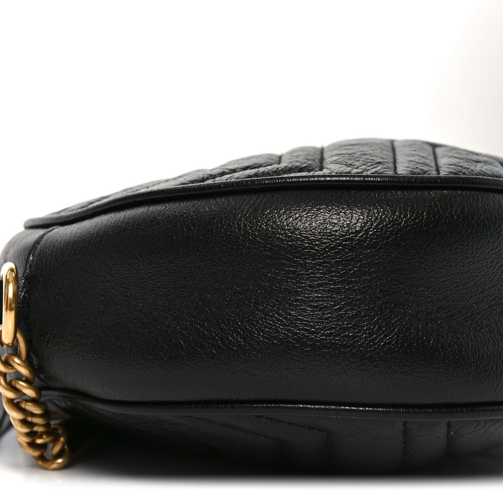 Gucci Azalea Calfskin Matelasse Heart Mini GG Marmont Round Shoulder Bag Black