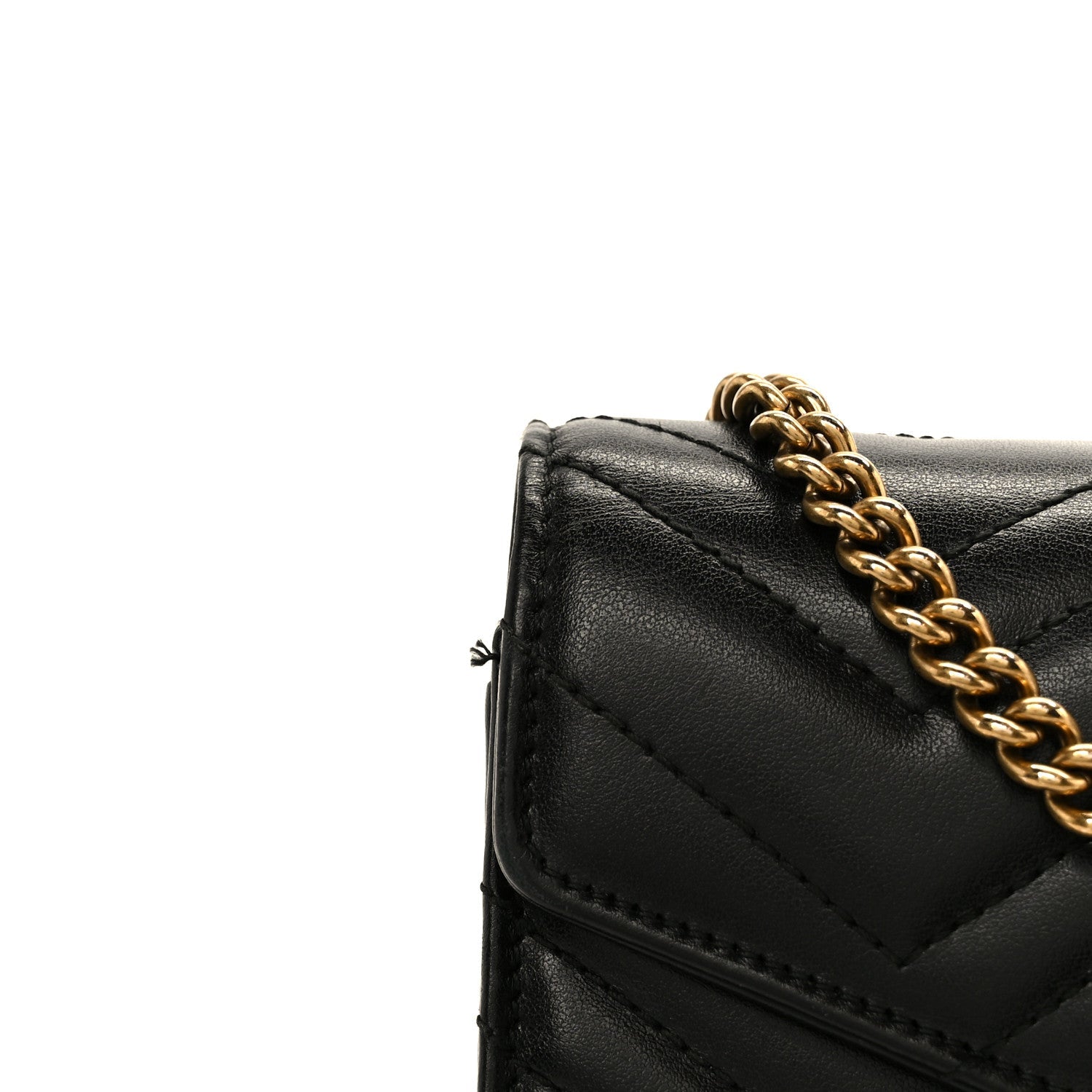 Gucci Calfskin Matelasse GG Marmont Chain Wallet Black