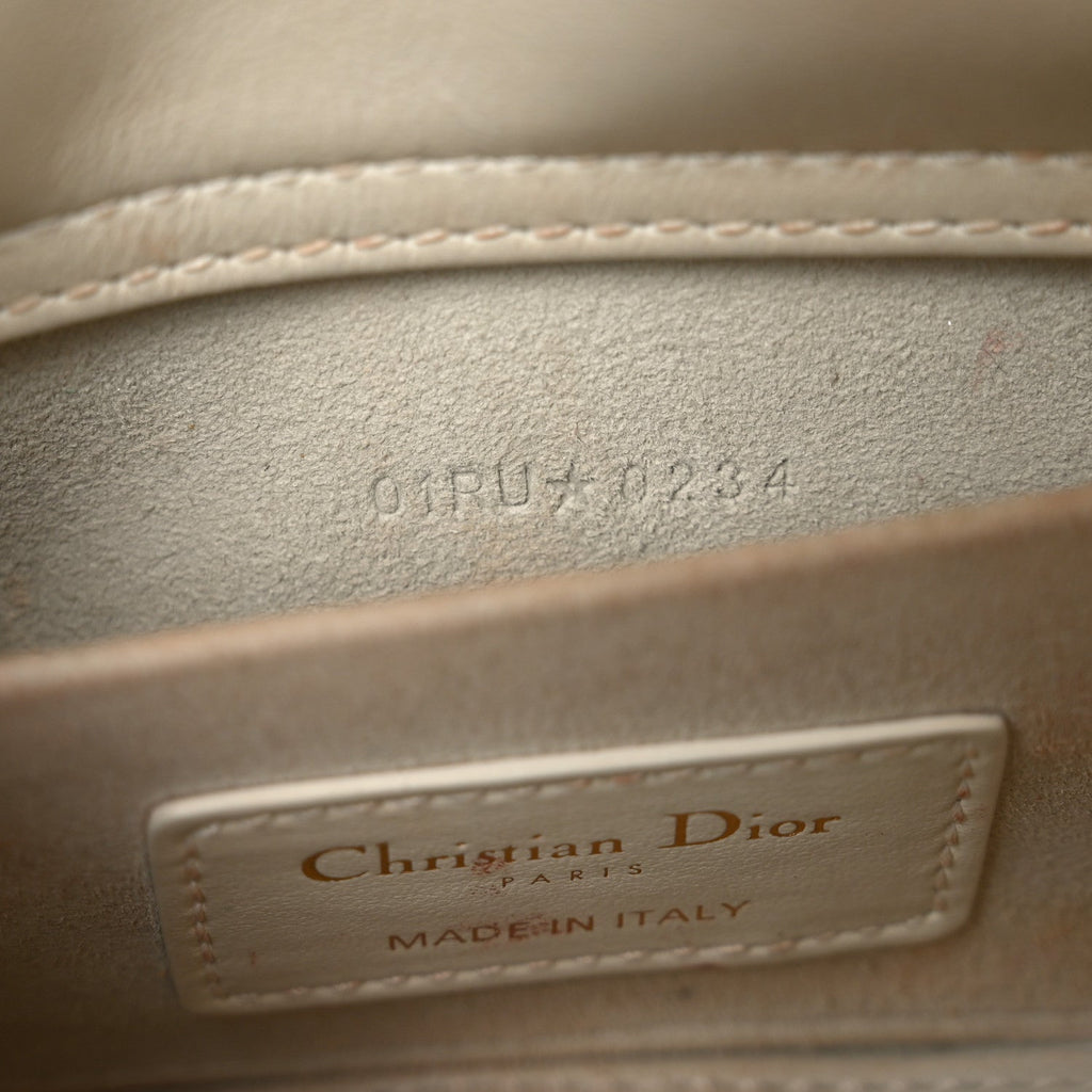 Christian Dior Calfskin Embroidered Small Lady D-Joy White Multicolor