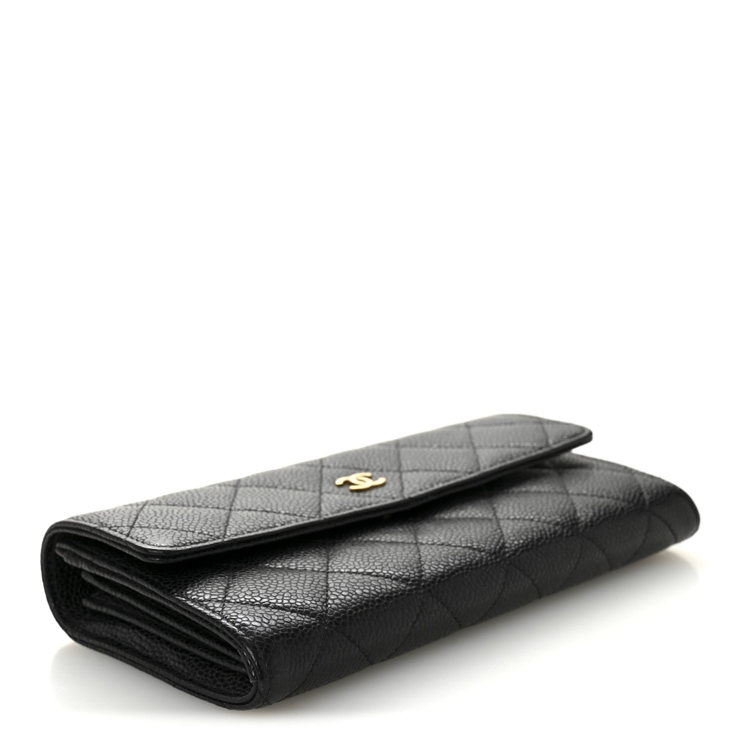 Caviar Quilted Large Gusset Flap Wallet Black