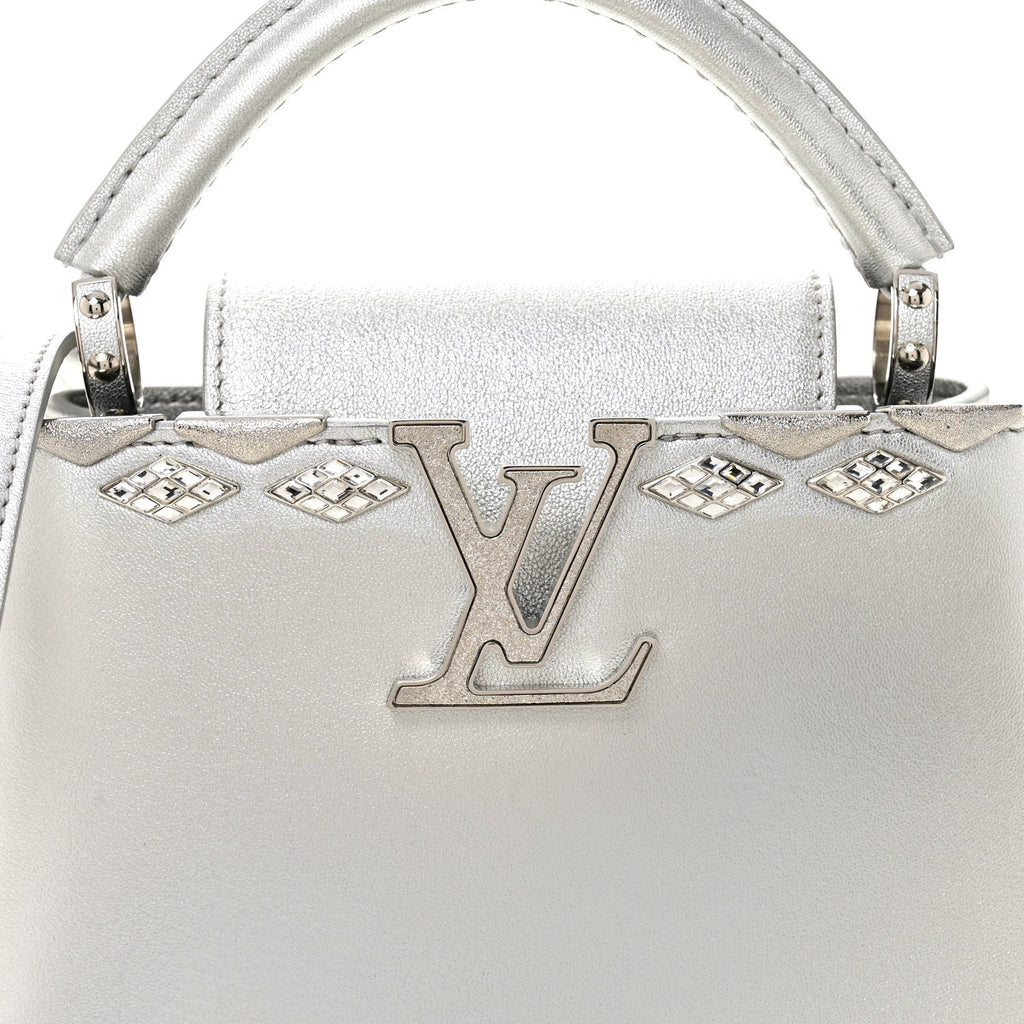 Louis Vuitton Lambskin Strass Mini Capucines  Silver