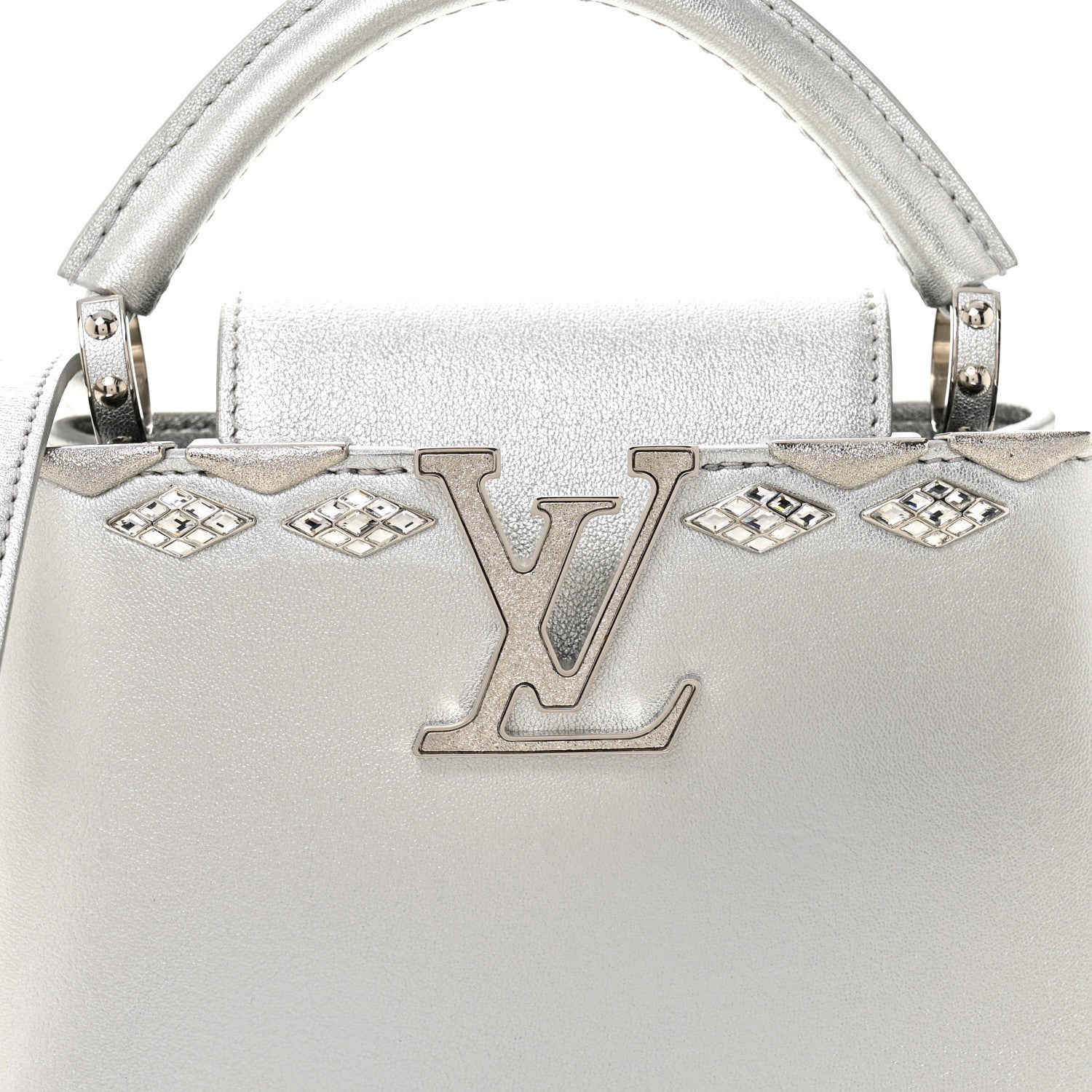 Louis Vuitton Lambskin Strass Mini Capucines  Silver