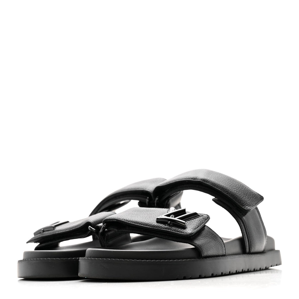 Louis Vuitton Grained Calfskin Sunset Comfort Flat Sandals 38 Black