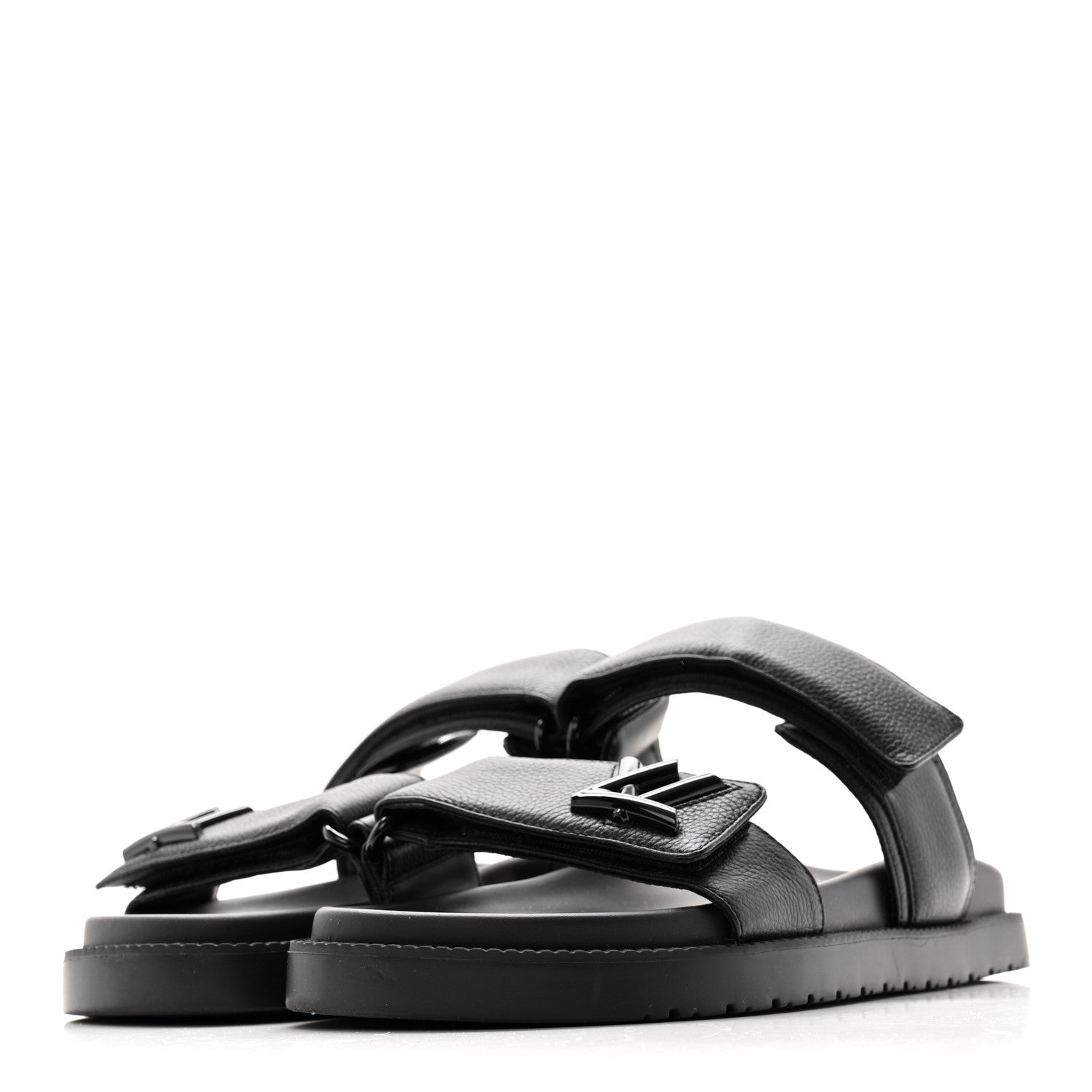 Louis Vuitton Grained Calfskin Sunset Comfort Flat Sandals 38 Black