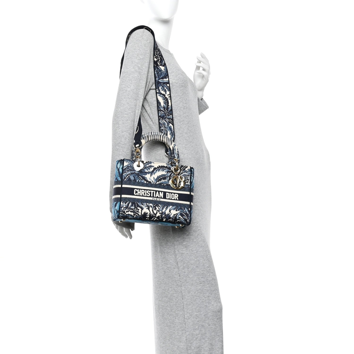 Christian Dior Canvas Embroidered Palm Tree Toile De Jouy Medium Lady D-Lite Blue