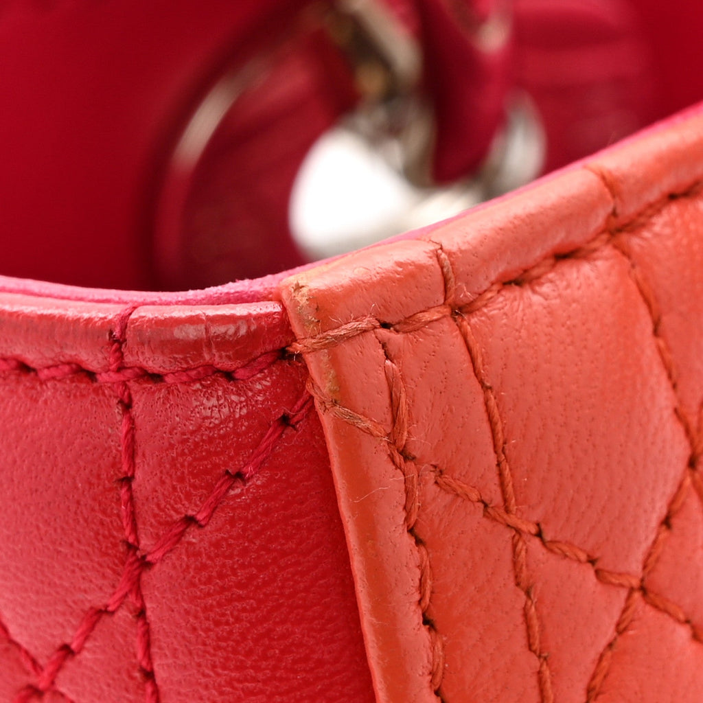 Christian Dior Lambskin Cannage Medium Bi-Color Lady Dior Orange Fuchsia