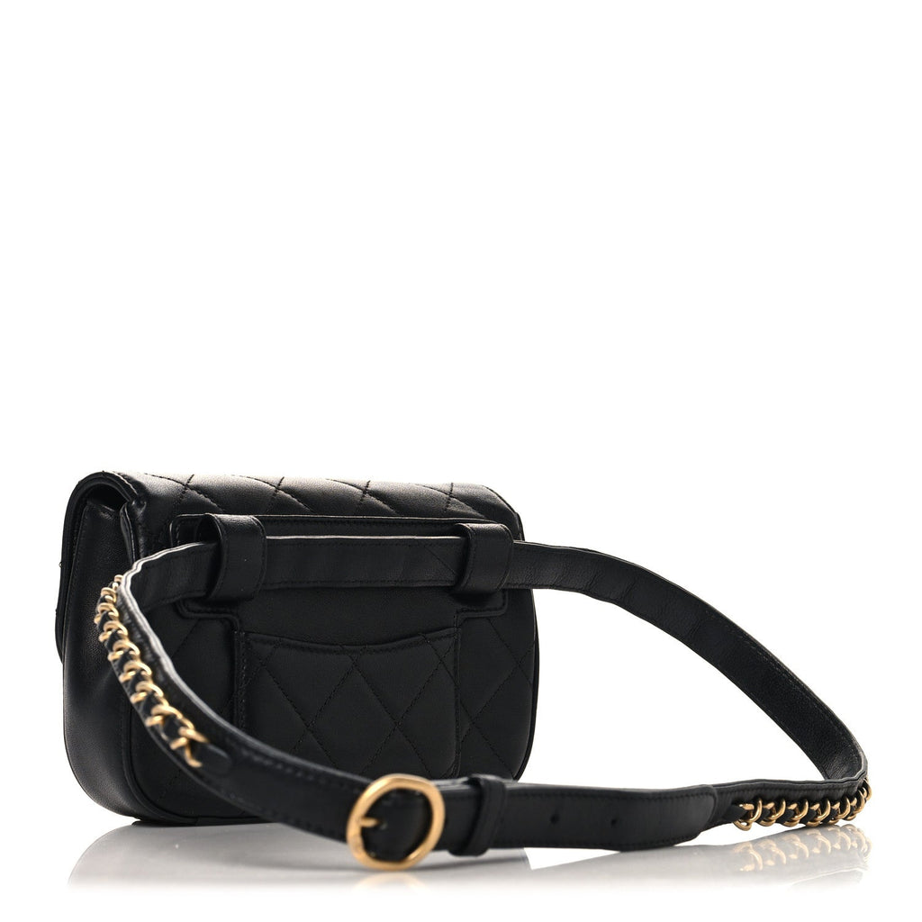 Chanel Lambskin Quilted Chain Infinity Waist Belt Bag Black