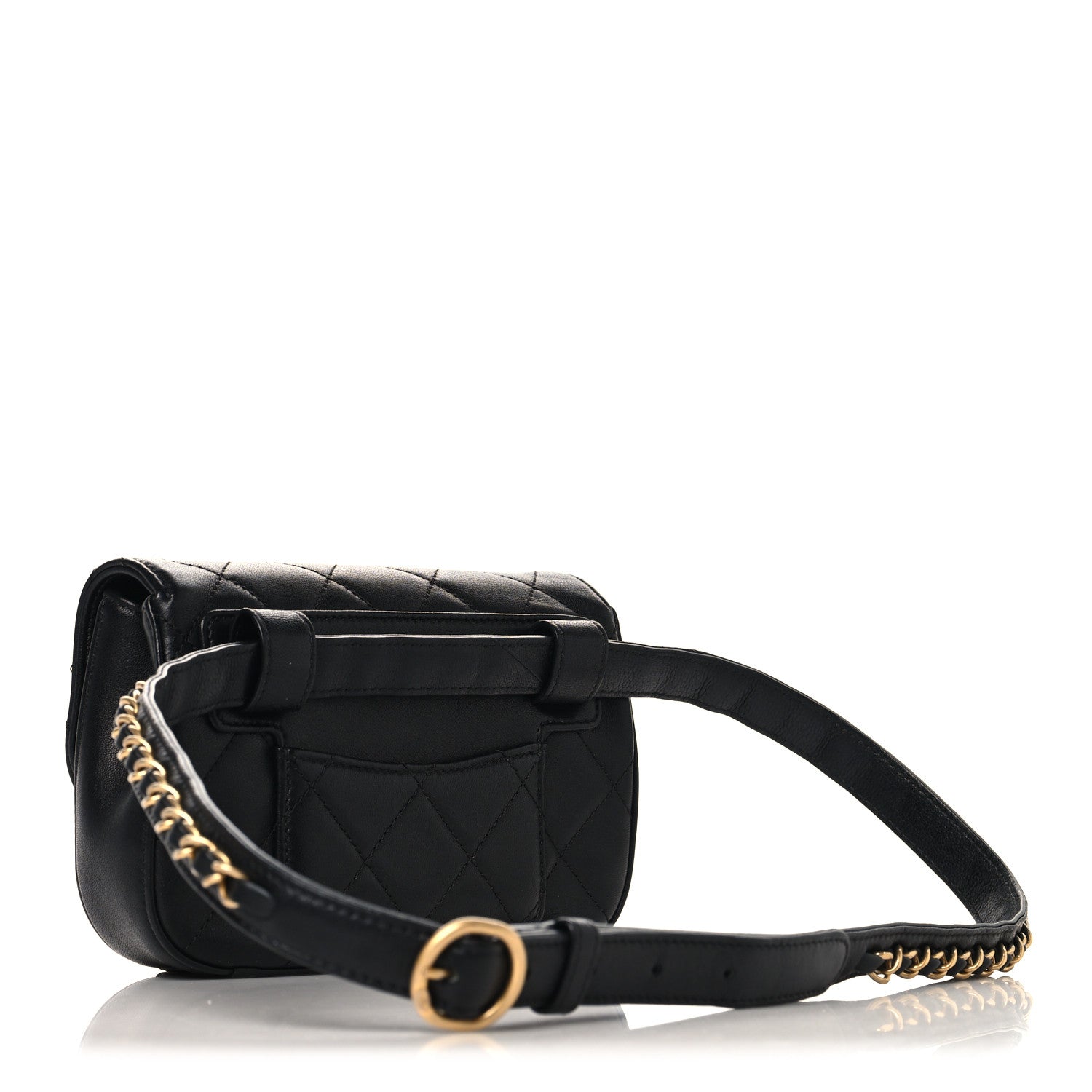 Chanel Lambskin Quilted Chain Infinity Waist Belt Bag Black