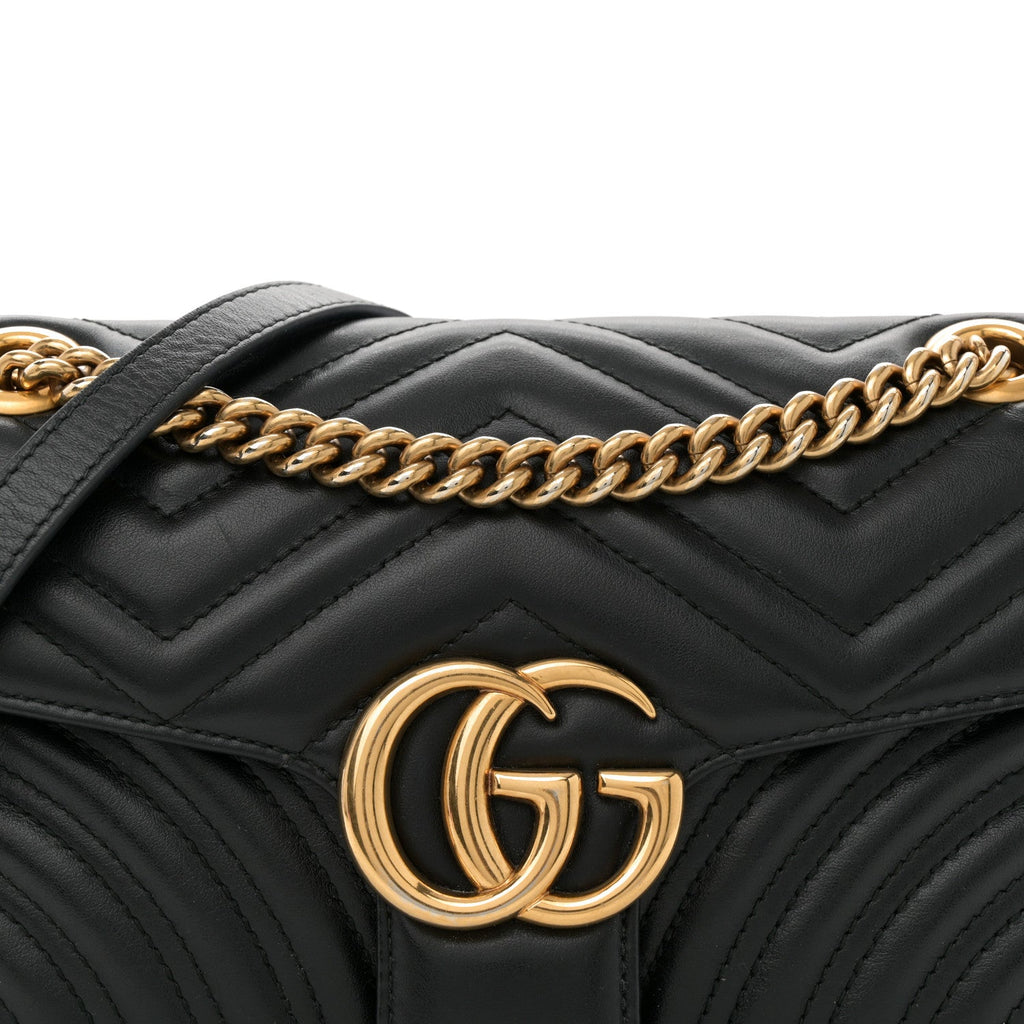 Gucci Calfskin Matelasse Small GG Marmont Shoulder Bag Black