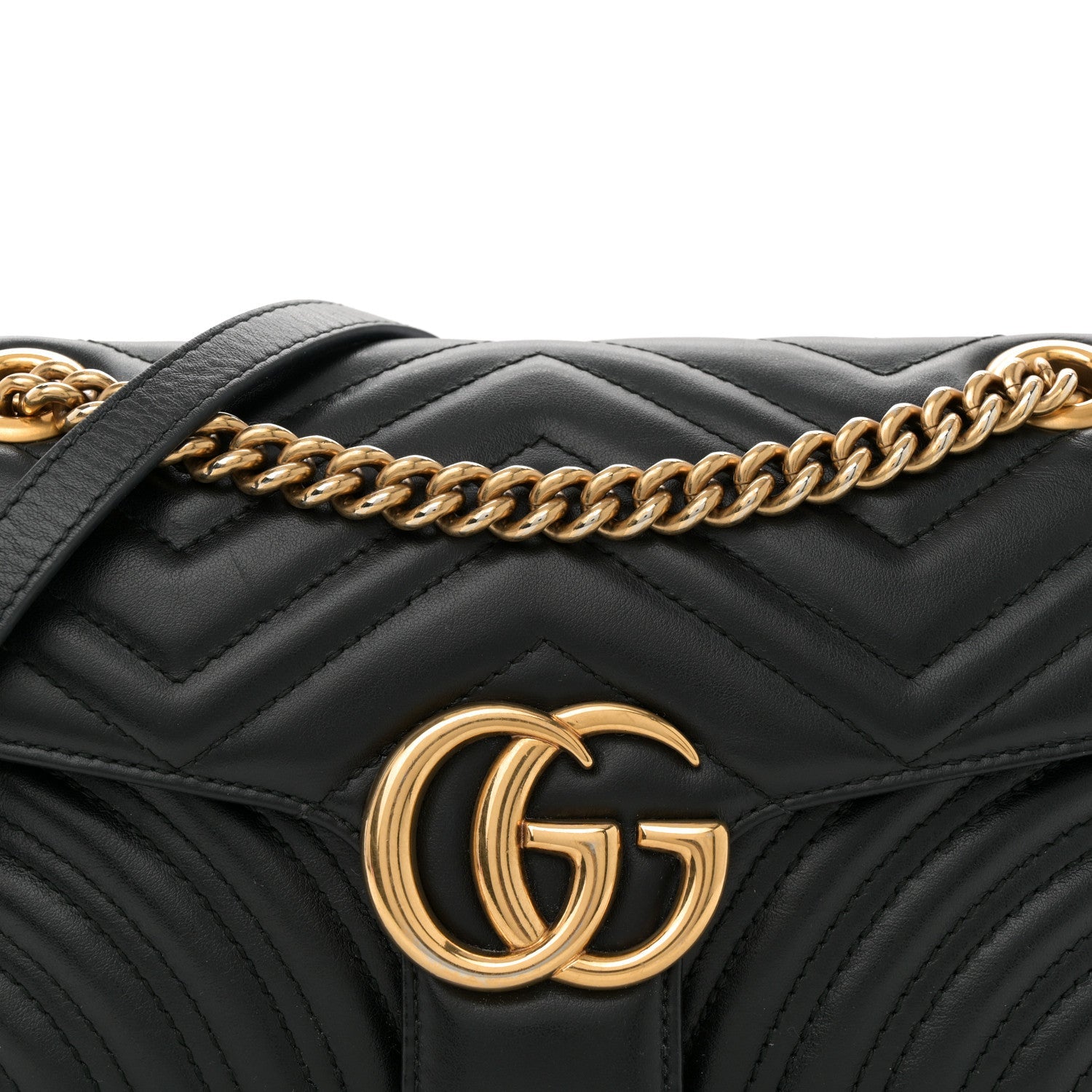 Gucci Calfskin Matelasse Small GG Marmont Shoulder Bag Black