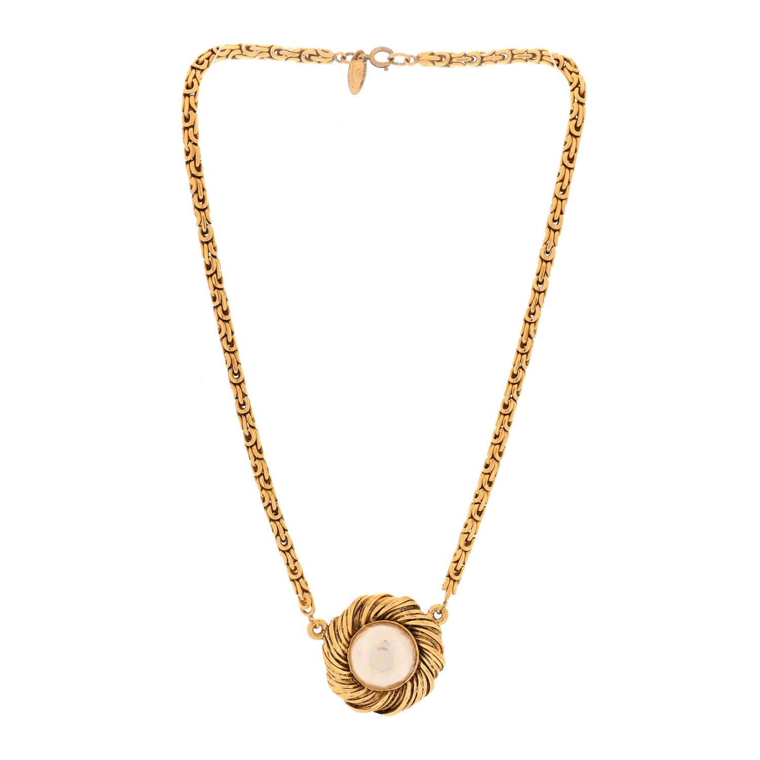 Metal Pearl Flower Necklace Gold