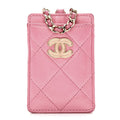 Lambskin Quilted Enamel Chanel Card Holder On Chain Pink