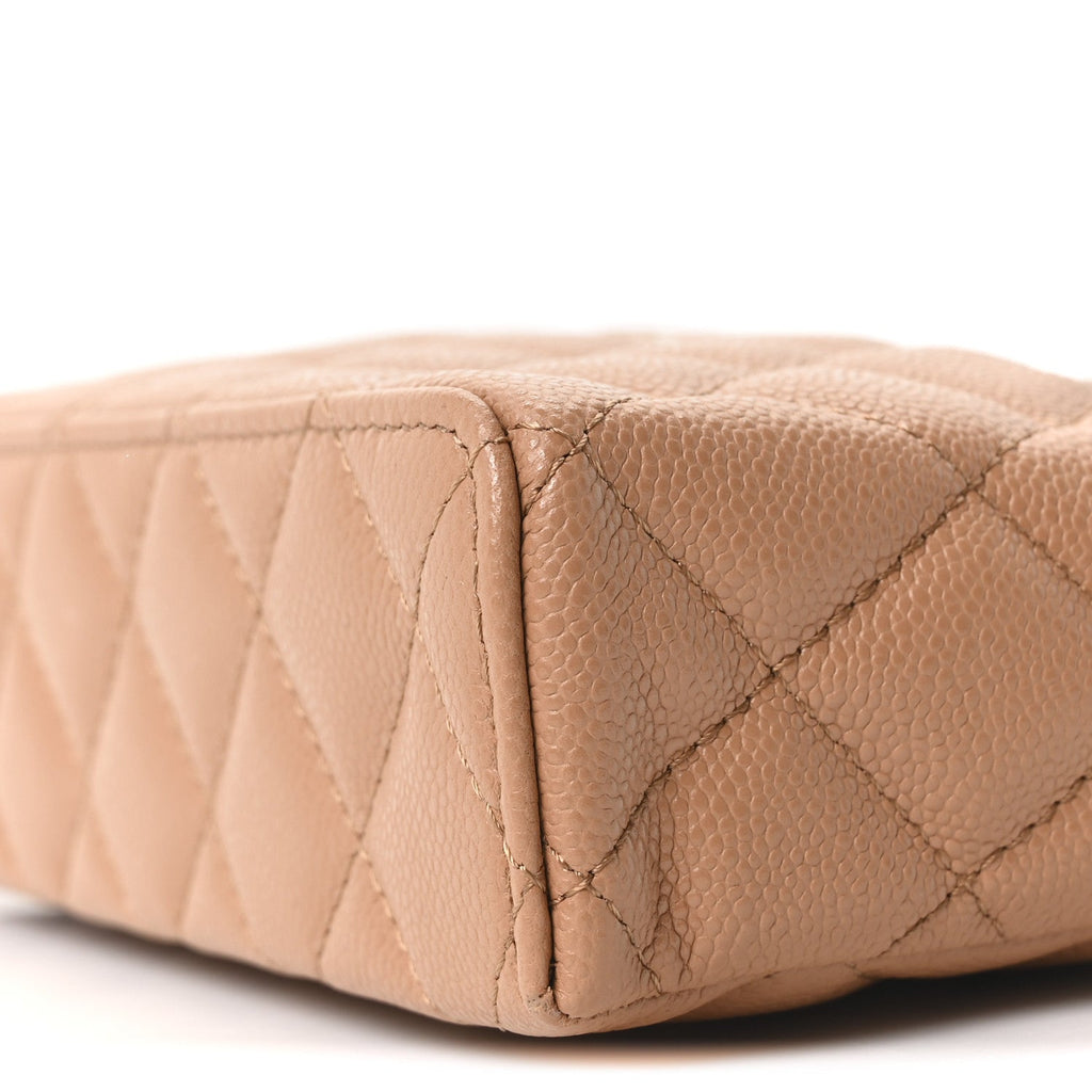 Chanel Caviar Quilted Top Handle Slim Vanity With Chain Brown