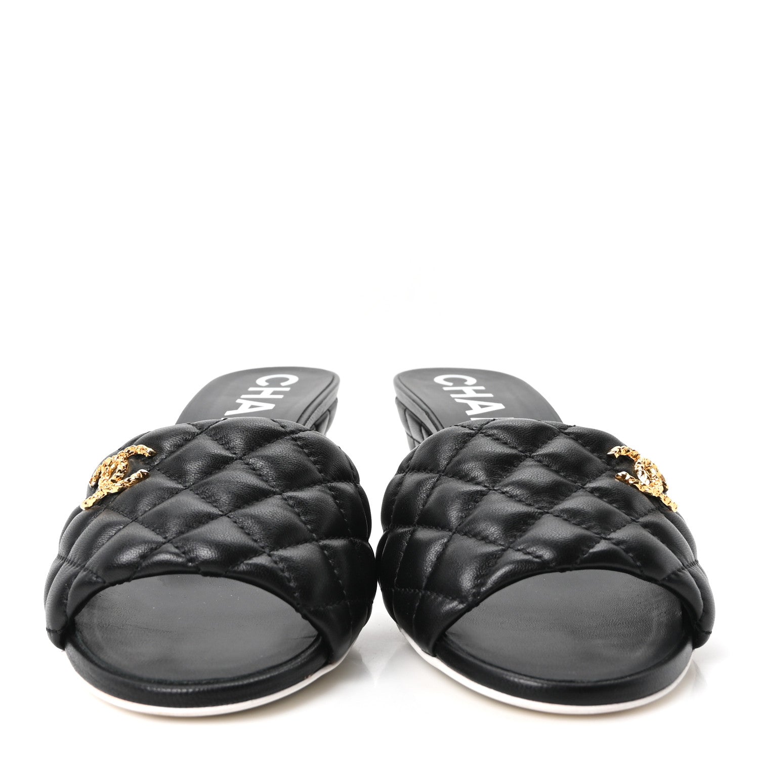 Lambskin Quilted Textured CC Mules 39 Black