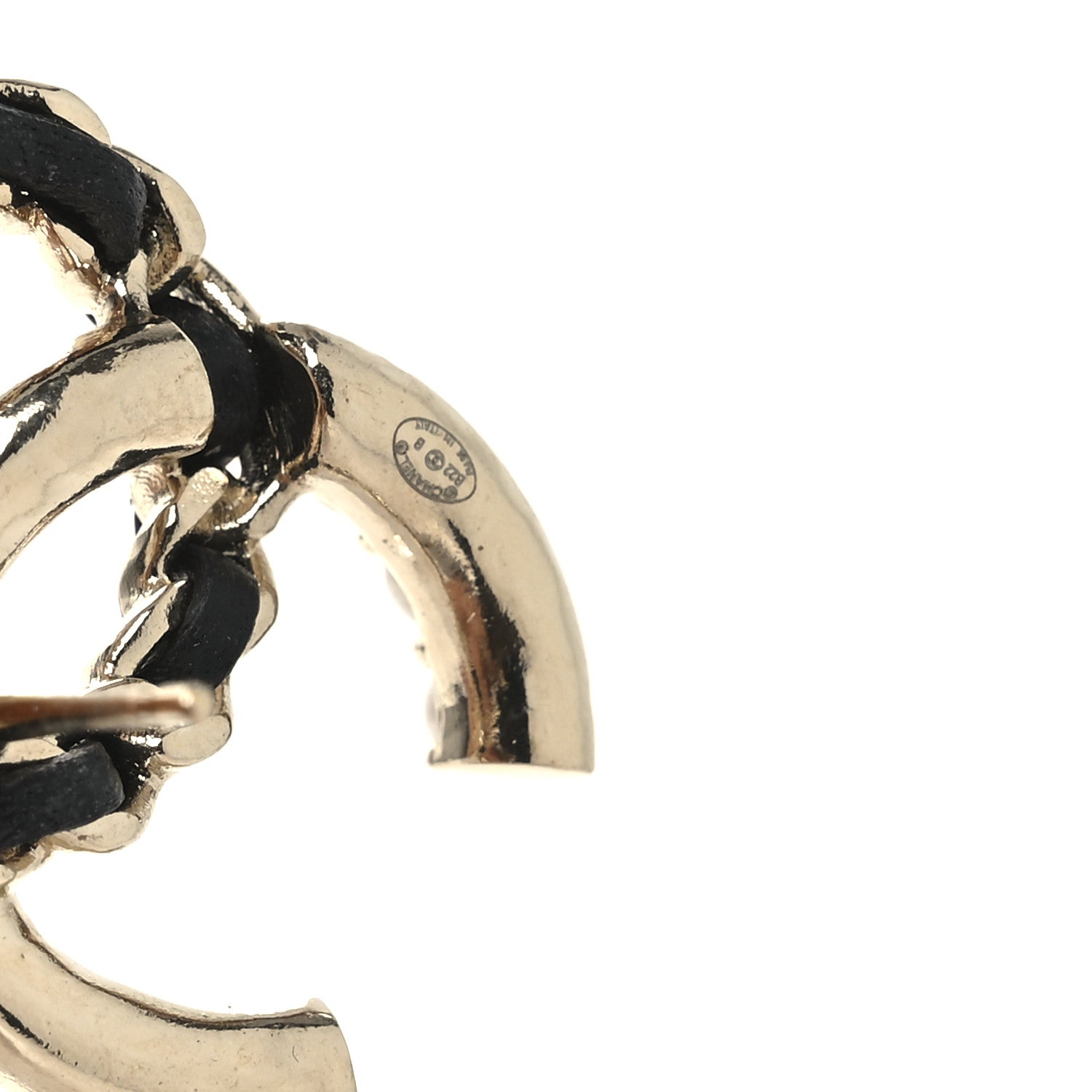Pearl Lambskin Chain CC Stud Earrings Gold Black