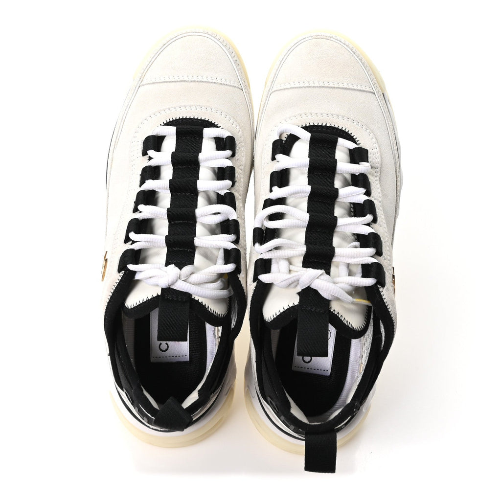 Chanel Suede Calfskin Nylon Grosgrain CC Sneakers 37 White