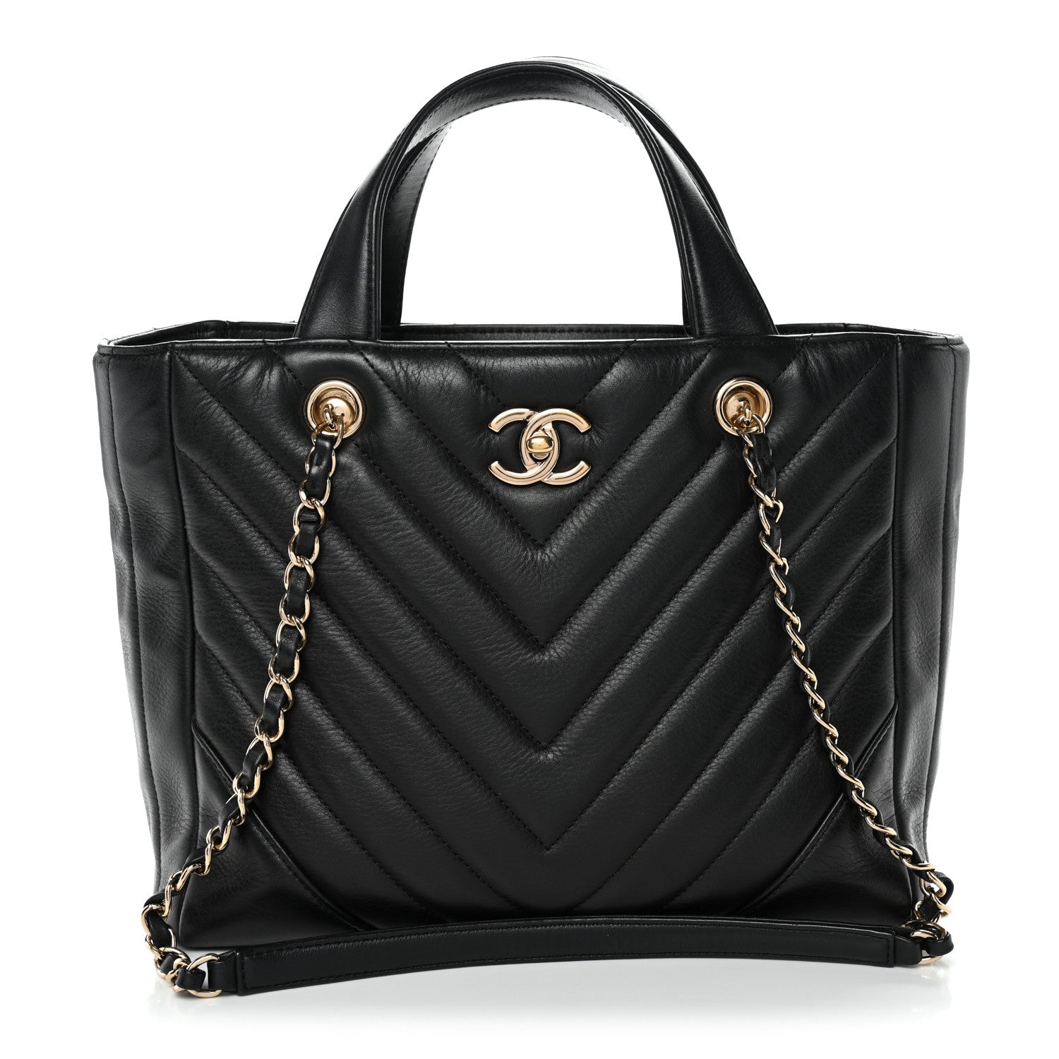 Chanel Calfskin Chevron Quilted Statement Shopping Tote Black