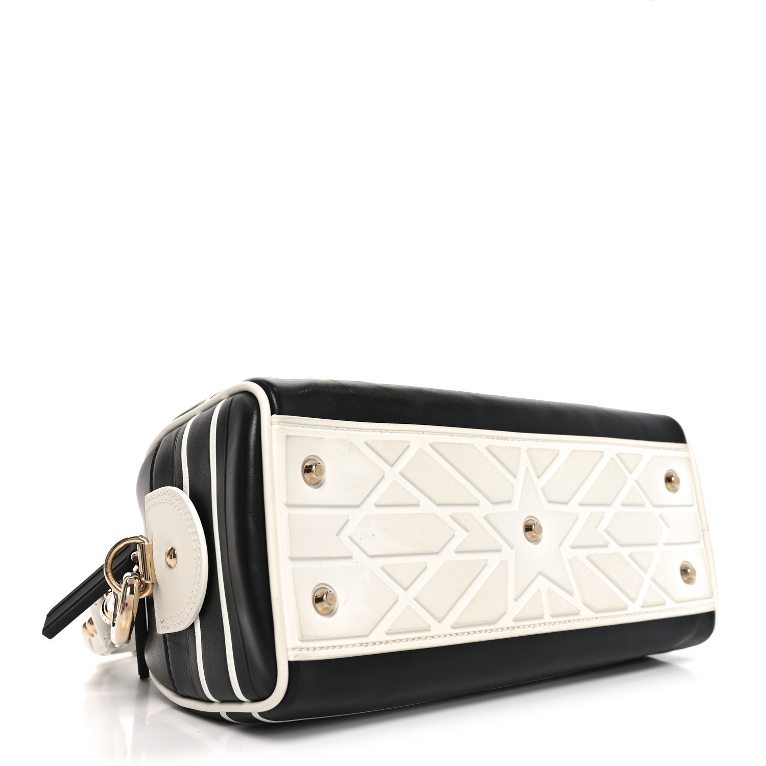 Christian Dior Calfskin Small Dior Vibe Zip Bowling Bag Black White