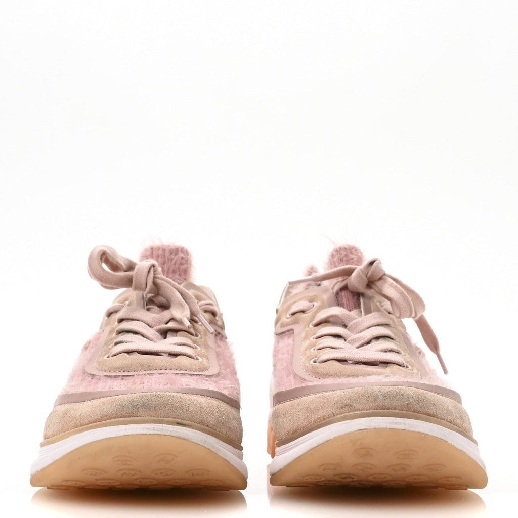 Chanel Suede Calfskin Stretch Fabric CC Sneakers 38.5 Pink