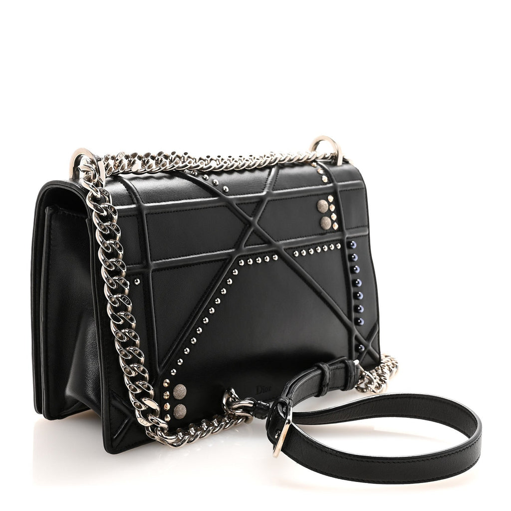 Christian Dior Lambskin Multi Studded Medium Diorama Flap Bag Black