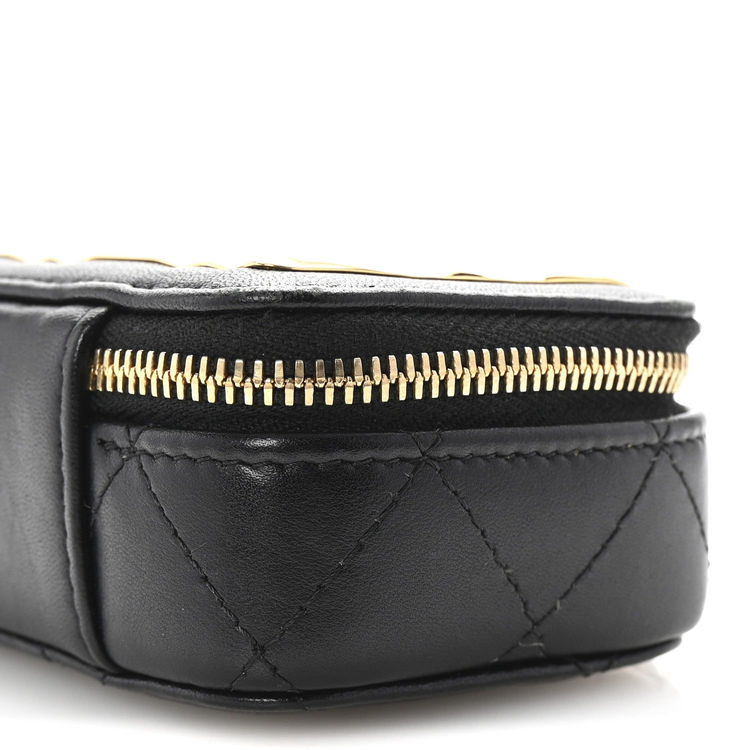 Chanel Lambskin Metal Quilted Extra Mini Vanity Case With Chain Black Gold