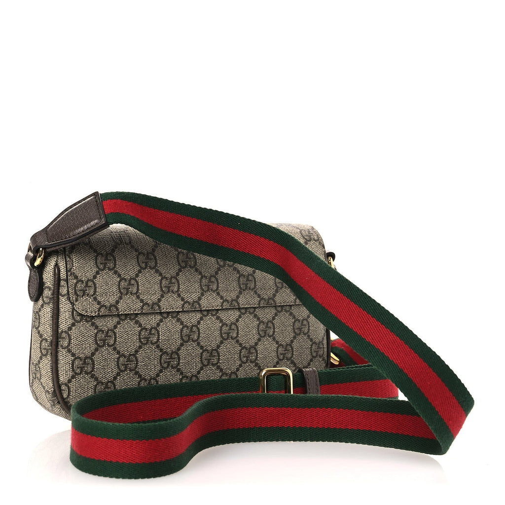 Gucci GG Supreme Monogram Textured Dollar Calfskin Web Mini Ophidia Envelope Shoulder Bag Beige Ebony